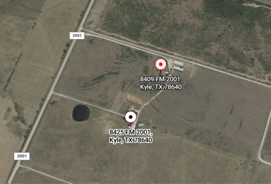 Aerial map of commercial land on FM 2001 in Kyle, Texas